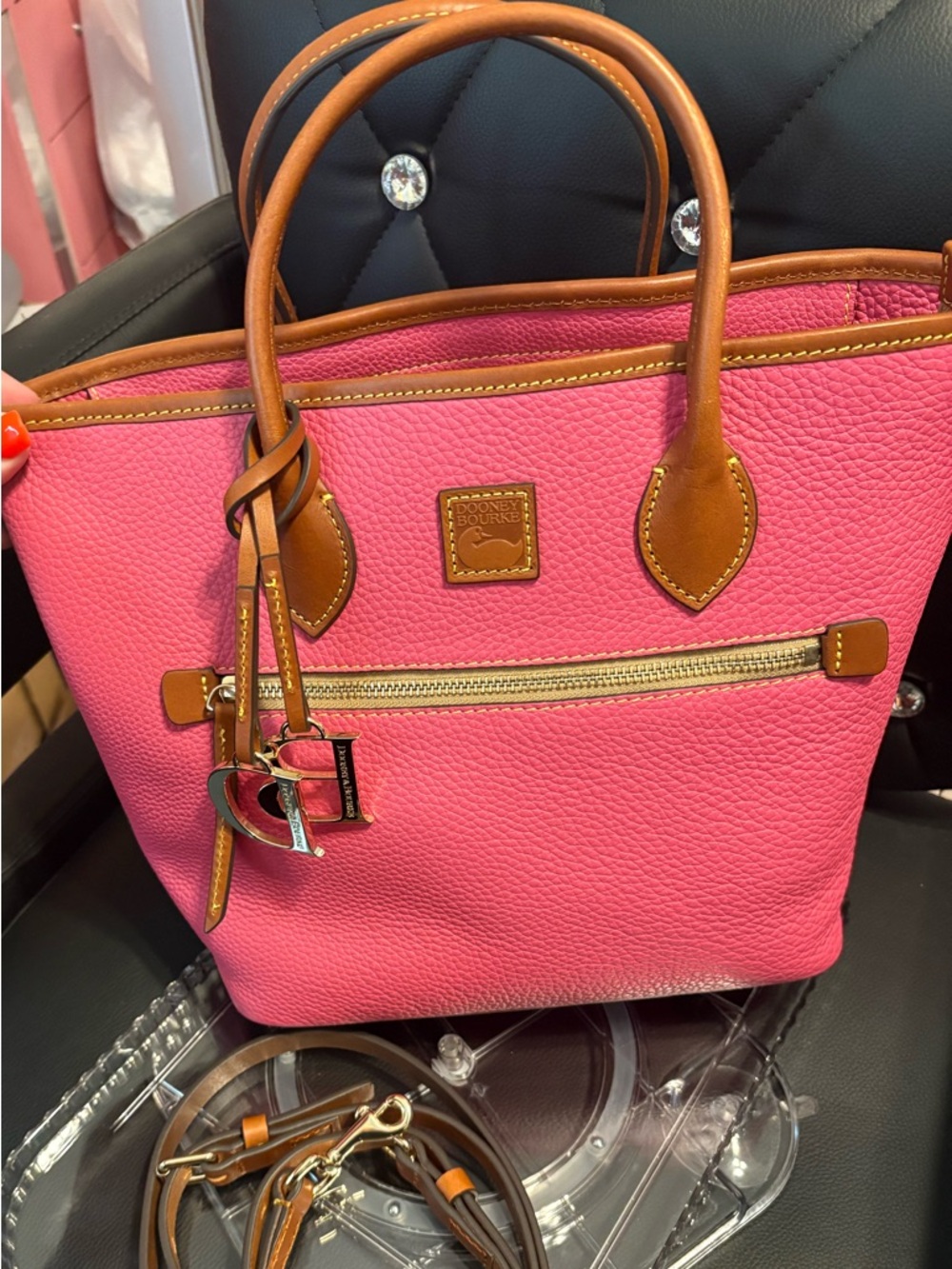 Dooney & Bourke Pink & Brown Pebbled Leather Tote
